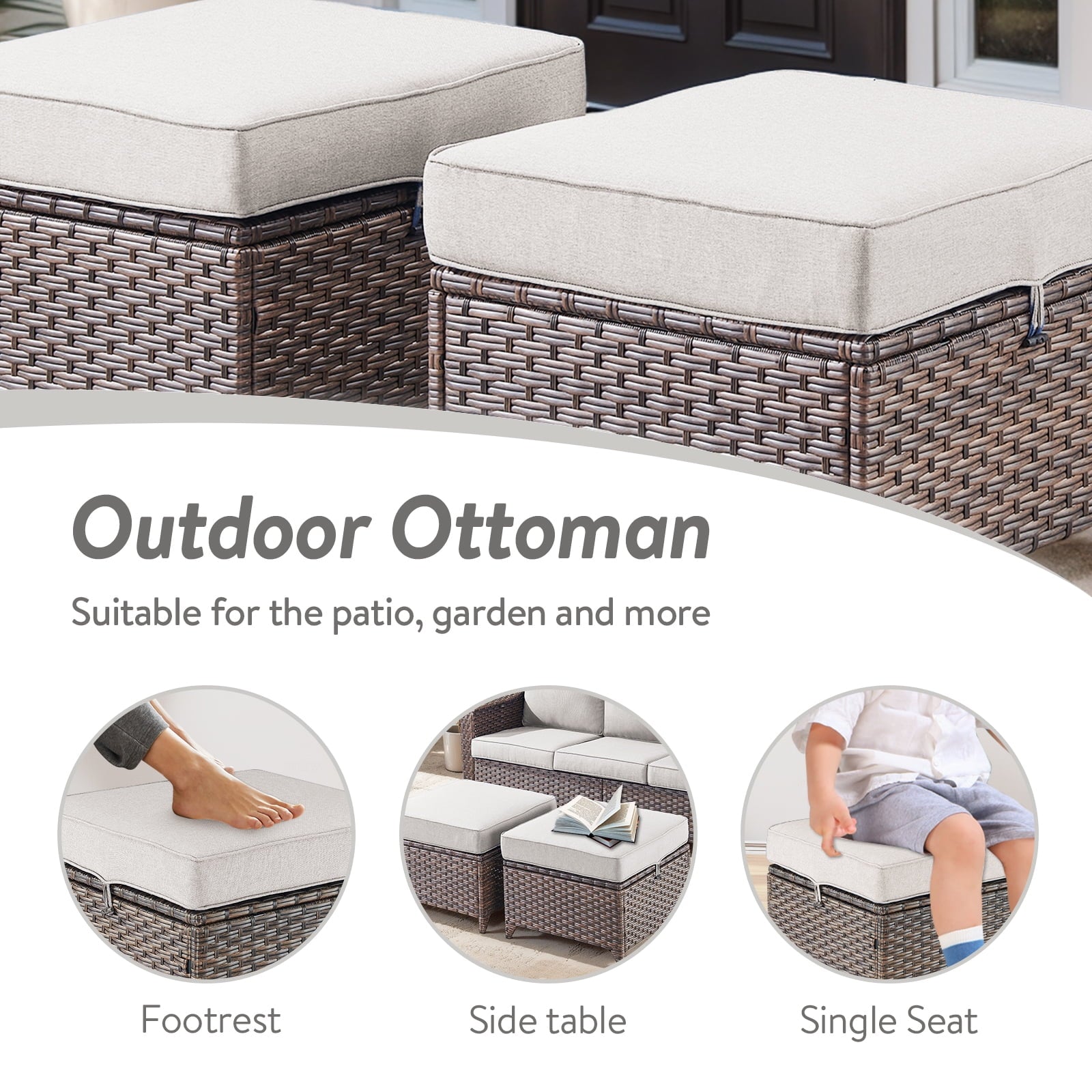 Bellefurn Outdoor Patio Furniture Sets with Swivel Rocker Chairs,3-Seat Sofa and Ottoman High-Back Rattan Patio Conversation Sets for Porch Deck Backyard Poolside