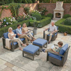 Bellefurn Luxury Patio Furniture Sets with 41” Propane Fire Pit Table,Rattan Outdoor Deep Seating Conversation Set with Swivel Glider Patio Chair,Rattan Sofa&Ottomans for Porch Backyard
