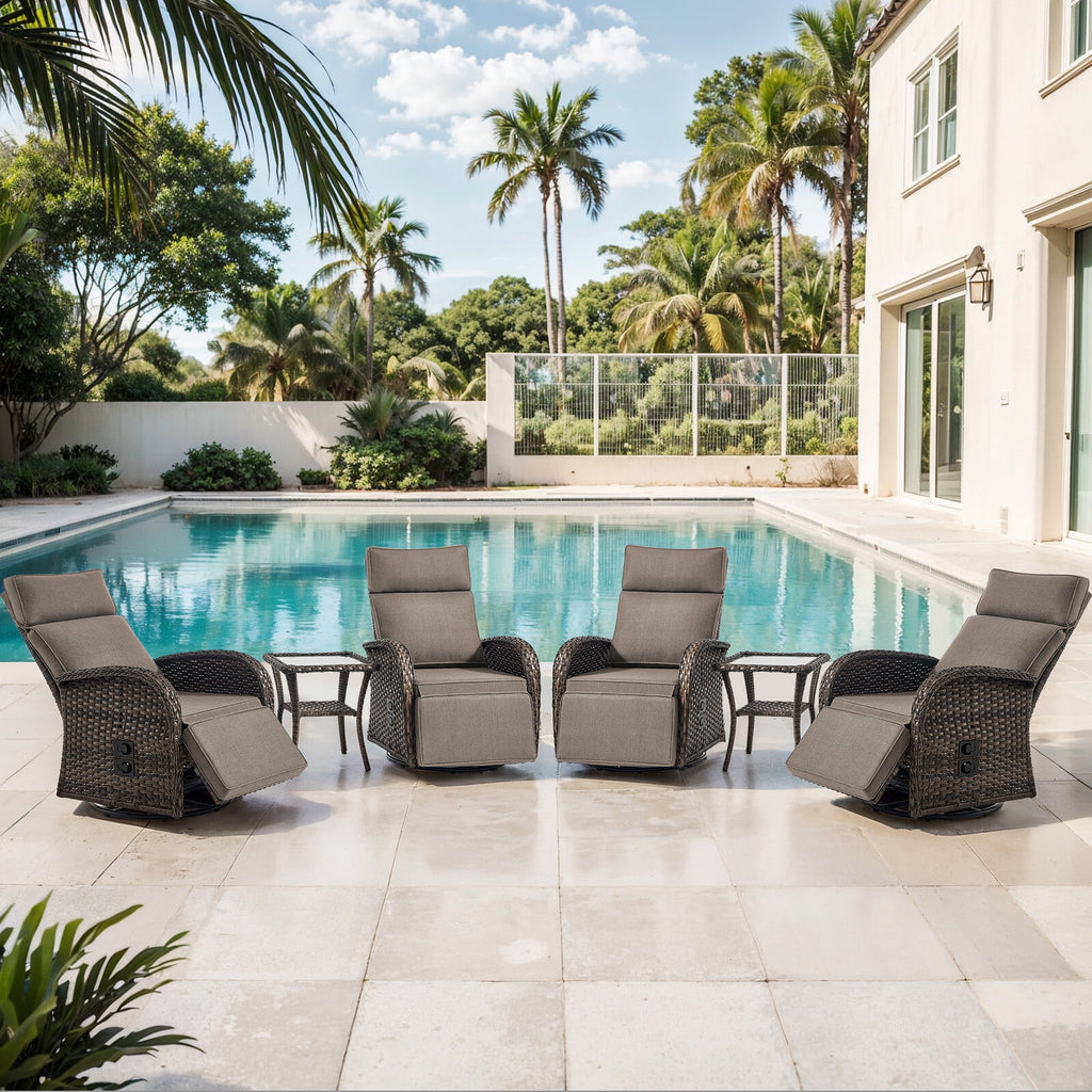Bellefurn Outdoor Swivel Recliner Chairs Set of 2,Patio Wicker Recliner Chairs Outdoor Lounge Chairs with Thickness Cushions,Adjustable Angle,Reclining Lounge Chair for Outdoor,Pool,Garden