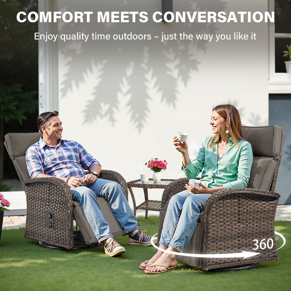 Bellefurn Outdoor Swivel Recliner Chairs Set of 2,Patio Wicker Recliner Chairs Outdoor Lounge Chairs with Thickness Cushions,Adjustable Angle,Reclining Lounge Chair for Outdoor,Pool,Garden