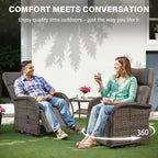 Bellefurn Outdoor Swivel Recliner Chairs Set of 2,Patio Wicker Recliner Chairs Outdoor Lounge Chairs with Thickness Cushions,Adjustable Angle,Reclining Lounge Chair for Outdoor,Pool,Garden