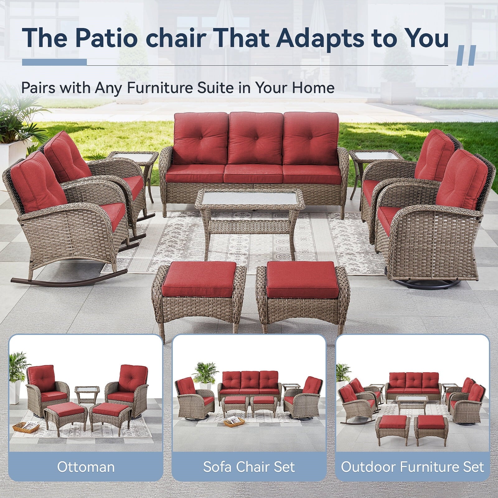 Bellefurn 5 Pieces Outdoor Patio Furniture Sets with Swivel Rocker Cha