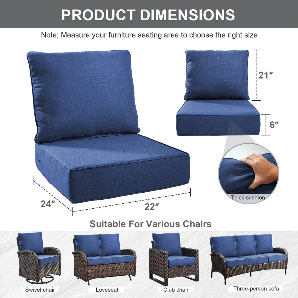 Bellefurn Luxury Outdoor Deep Seat Cushion 22 X 24 X 6 inch for Patio Furniture,Outdoor Sofa Cushions Chairs Cushions,Waterproof & Fade Resistant Patio Furniture Cushions for Wicker Chair,Couch