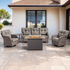 Luxury 6 Piece Outdoor Patio Wicker Furniture Sets with Swivel Rocker Patio Chairs,Sofa and Ottomans,High Back Outdoor Conversation Set for Porch Balcony Deck