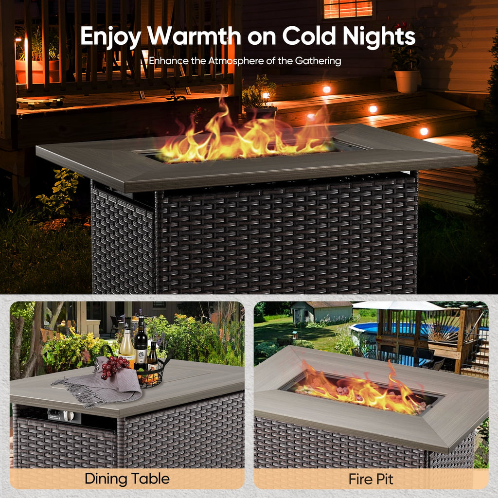 Bellefurn Luxury Patio Furniture Sets with 41” Propane Fire Pit Table,Rattan Outdoor Deep Seating Conversation Set with Swivel Glider Patio Chair,Rattan Sofa&Ottomans for Porch Backyard