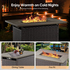 Bellefurn Luxury Patio Furniture Sets with 41” Propane Fire Pit Table,Rattan Outdoor Deep Seating Conversation Set with Swivel Glider Patio Chair,Rattan Sofa&Ottomans for Porch Backyard