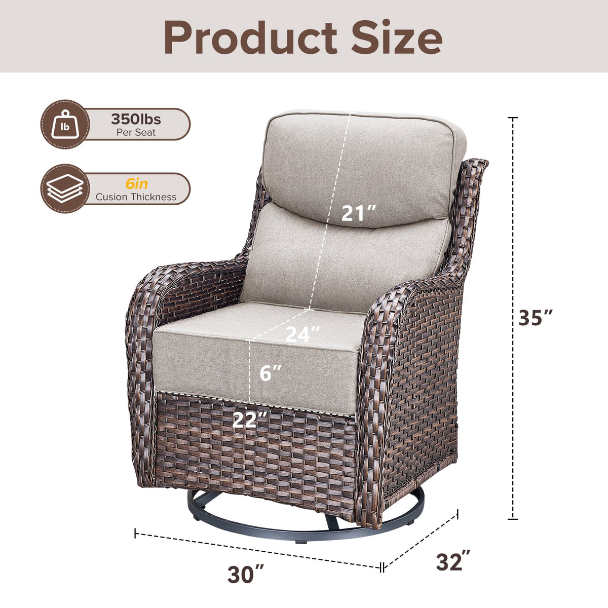 Bellefurn Outdoor Swivel Rocker Patio Chairs with 6" Thick Cushions,Patio Swivel Chairs Set of 2 Wicker Patio Chairs Patio Furniture Set for Porch Balcony Garden Deck Yard