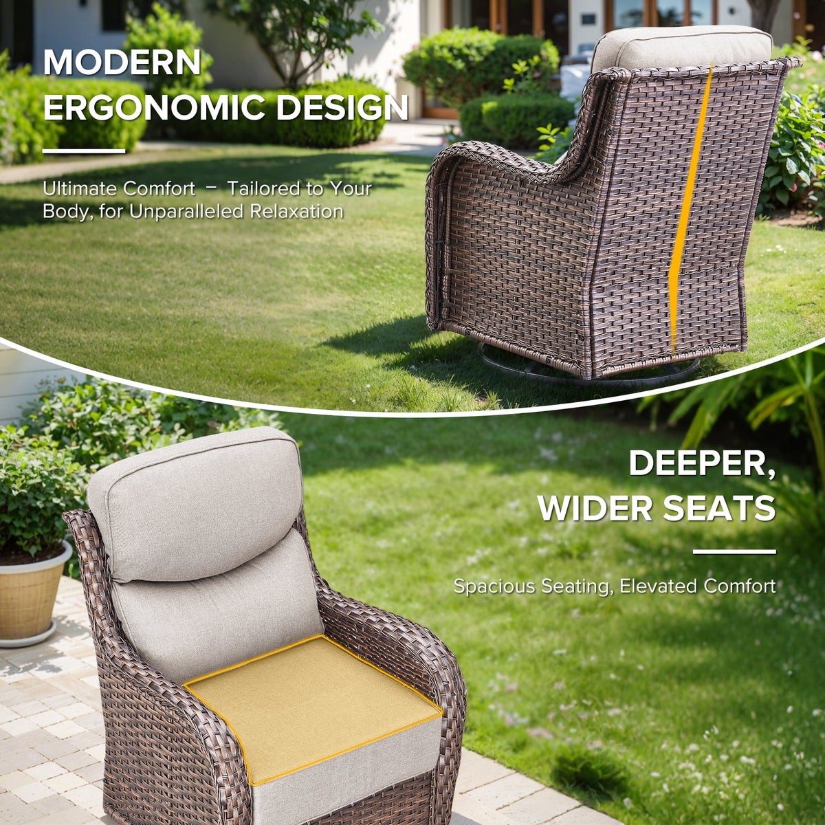 Bellefurn Outdoor Swivel Rocker Patio Chairs with 6" Thick Cushions,Patio Swivel Chairs Set of 2 Wicker Patio Chairs Patio Furniture Set for Porch Balcony Garden Deck Yard