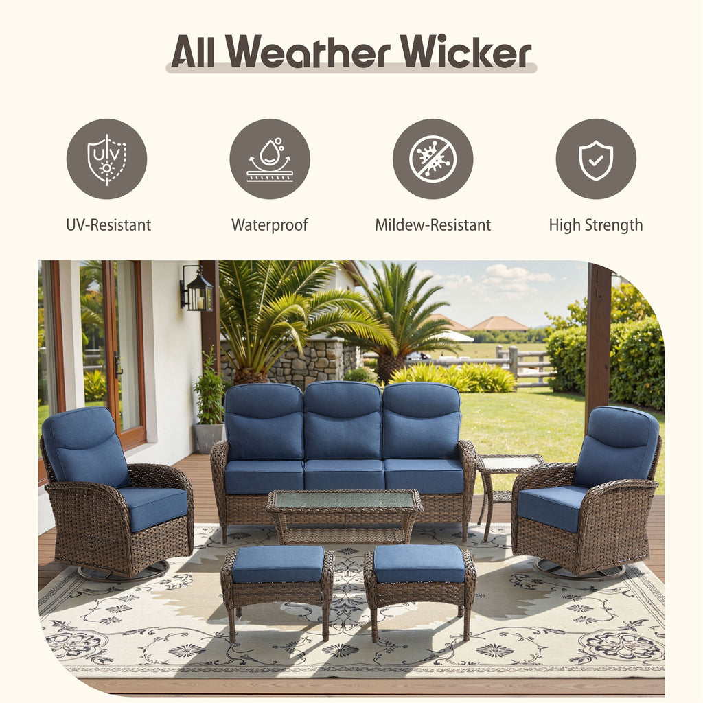 Bellefurn Outdoor Swivel Rocker Patio Chairs with 6" Thick Cushions,Wicker Swivel Chairs Set of 2 with Side Table,All-Weather Conversation Chairs for Porch,Balcony,Backyard,Deck & Fire Pit Area