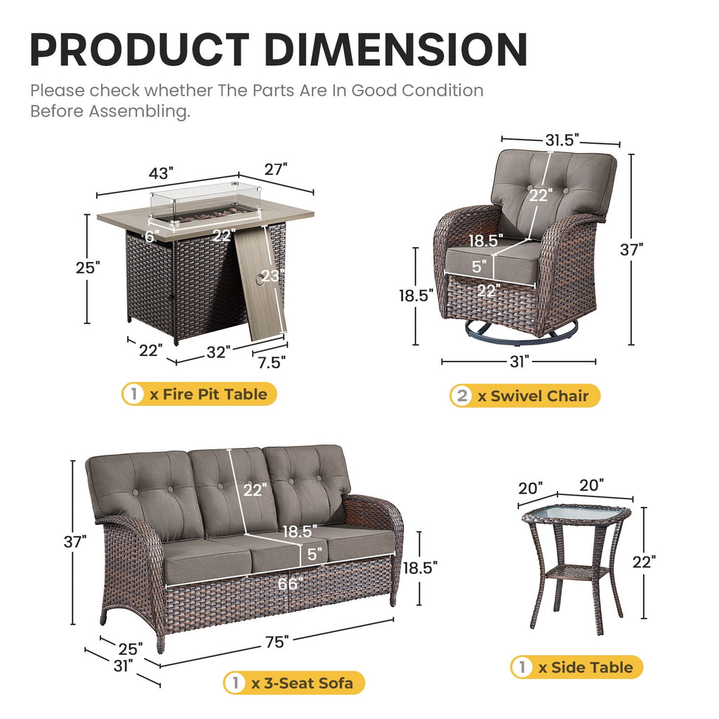 Luxury 6 Piece Outdoor Patio Wicker Furniture Sets with Swivel Rocker Patio Chairs,Sofa and Ottomans,High Back Outdoor Conversation Set for Porch Balcony Deck