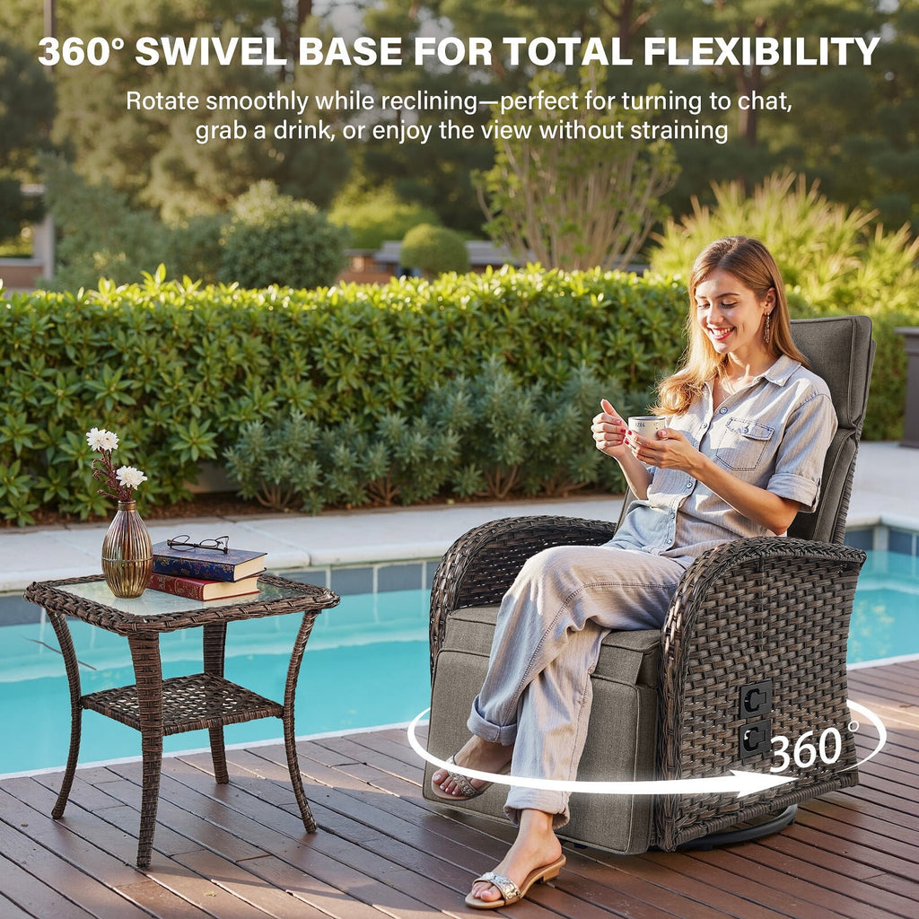Bellefurn Outdoor Swivel Recliner Chairs Set of 2,Patio Wicker Recliner Chairs Outdoor Lounge Chairs with Thickness Cushions,Adjustable Angle,Reclining Lounge Chair for Outdoor,Pool,Garden