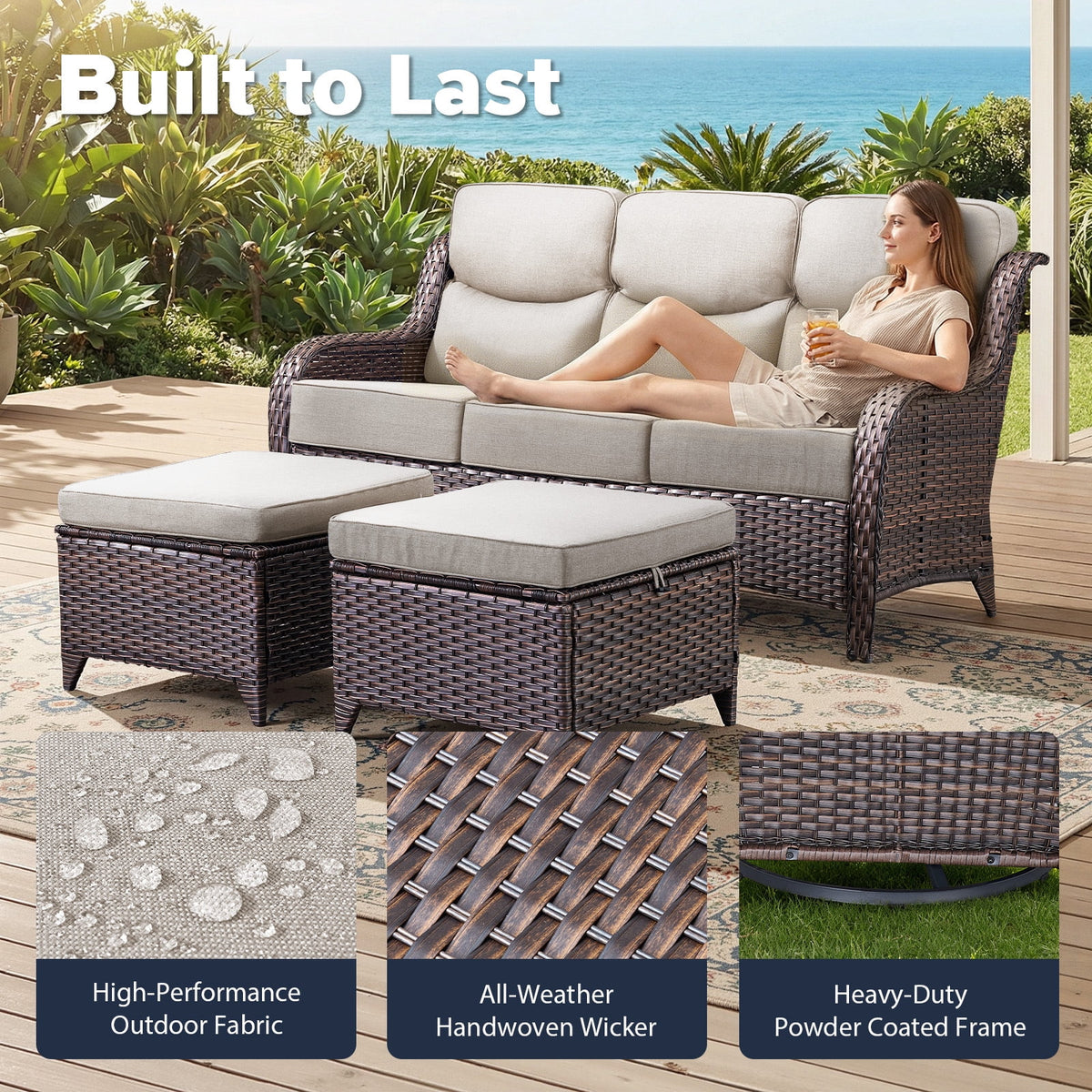 Bellefurn Outdoor Swivel Rocker Patio Chairs with 6" Thick Cushions,Patio Swivel Chairs Set of 2 Wicker Patio Chairs Patio Furniture Set for Porch Balcony Garden Deck Yard