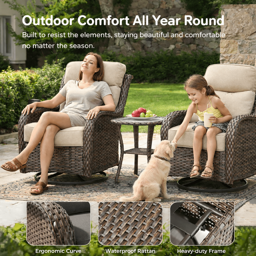 Bellefurn Outdoor Swivel Rocker Patio Chairs with 6" Thick Cushions,Patio Swivel Chairs Set of 2 Wicker Patio Chairs Patio Furniture Set for Porch Balcony Garden Deck Yard