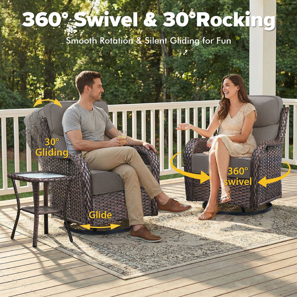 Bellefurn Outdoor Swivel Rocker Patio Chairs with Side Table,Patio Swivel Chairs Set of 2 Wicker Patio Chairs Patio Furniture Set for Porch Balcony Garden Deck Yard