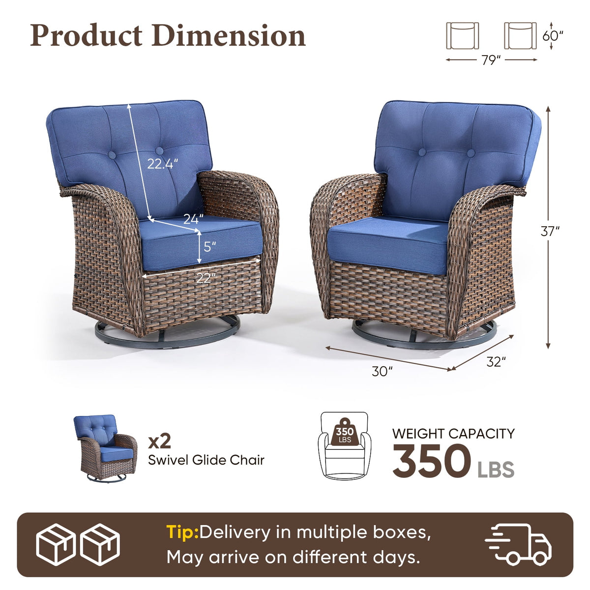 Bellefurn Outdoor Swivel Rocker Patio Chairs Set of 2,High Back Outdoor Wicker Swivel Chairs Patio Swivel Glider Chairs,Patio Furniture Set for Porch,Balcony,Garden,Deck & Backyard
