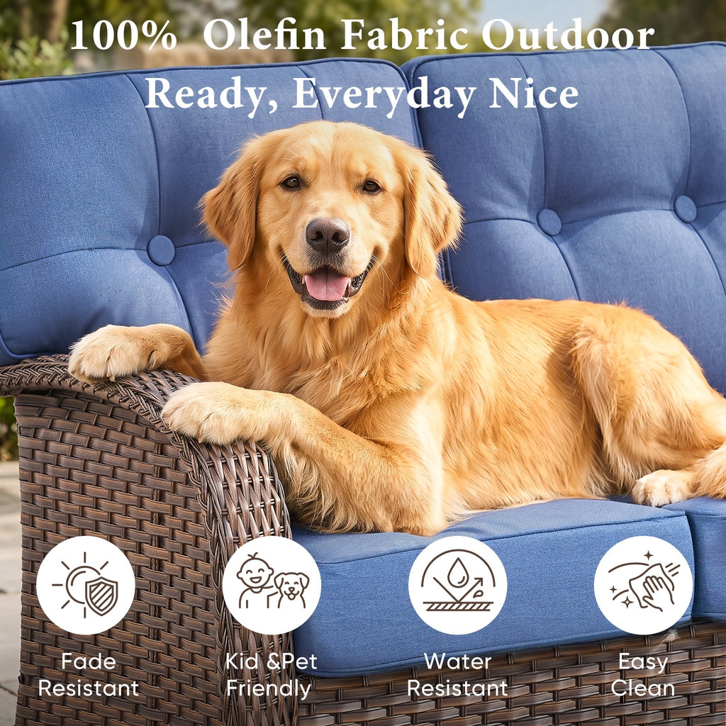 Bellefurn Outdoor Swivel Rocker Patio Chairs with 5" Thick Cushions,High Back Wicker Outdoor Swivel Chairs with Table,Patio Swivel Glider Chairs for Porch,Balcony,Garden,Deck & Backyard