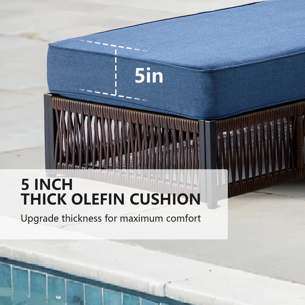 Bellefurn Outdoor Wicker Chaise Lounge with 5" Thick Cushion,High-Back Patio Lounge Chair with 5-Position Adjustable Backrest,All-Weather Rattan Recliner for Poolside,Backyard,Garden & Deck
