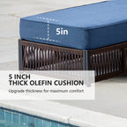 Bellefurn Outdoor Wicker Chaise Lounge with 5" Thick Cushion,High-Back Patio Lounge Chair with 5-Position Adjustable Backrest,All-Weather Rattan Recliner for Poolside,Backyard,Garden & Deck