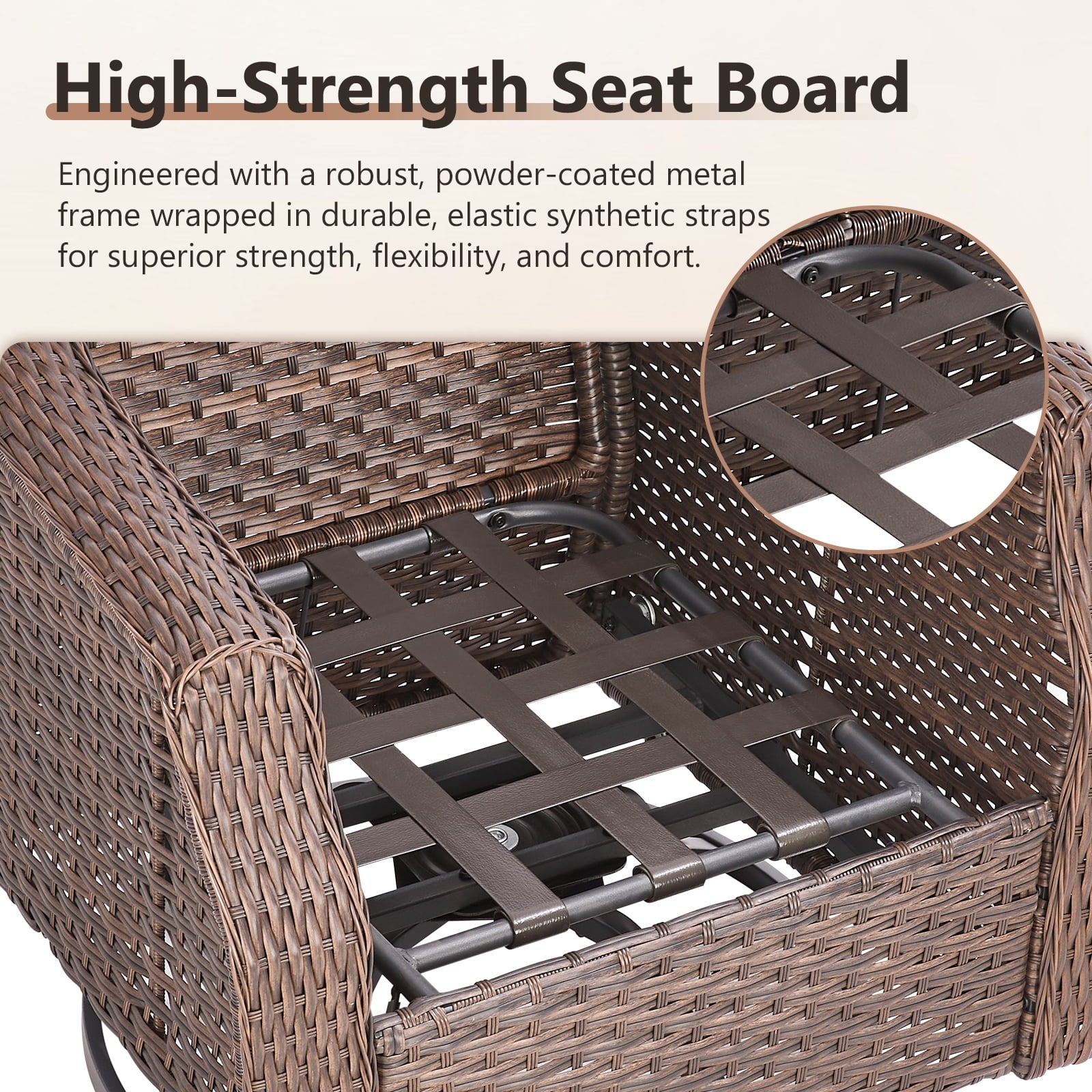 Luxury High Back Outdoor Furniture Set with 6 inch Thick Cushion,Patio Furniture Set with Swivel Rocker Chair,Sofa and Coffee Table,5 PCS Wicker Conversation Set for Yard,Deck,Poolside