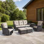 Bellefurn Outdoor Patio Furniture Sets with Swivel Rocker Chairs,3-Seat Sofa and Ottoman High-Back Rattan Patio Conversation Sets for Porch Deck Backyard Poolside