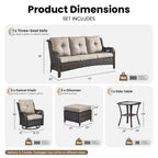 Bellefurn Outdoor Patio Furniture Sets with Swivel Rocker Chairs,3-Seat Sofa and Ottoman High-Back Rattan Patio Conversation Sets for Porch Deck Backyard Poolside