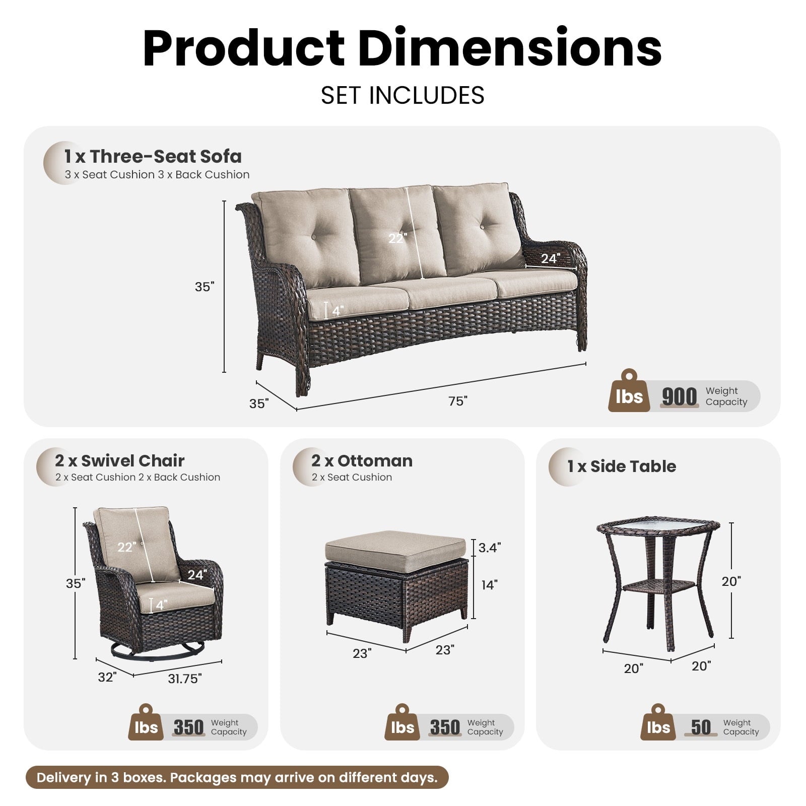 Bellefurn Outdoor Patio Furniture Sets with Swivel Rocker Chairs,3-Seat Sofa and Ottoman High-Back Rattan Patio Conversation Sets for Porch Deck Backyard Poolside