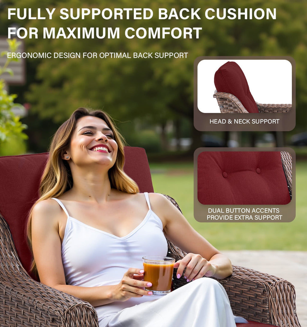 Luxury High Back Outdoor Furniture Set with 6 inch Thick Cushion,Patio Furniture Set with Swivel Rocker Chair,Sofa and Coffee Table,5 PCS Wicker Conversation Set for Yard,Deck,Poolside