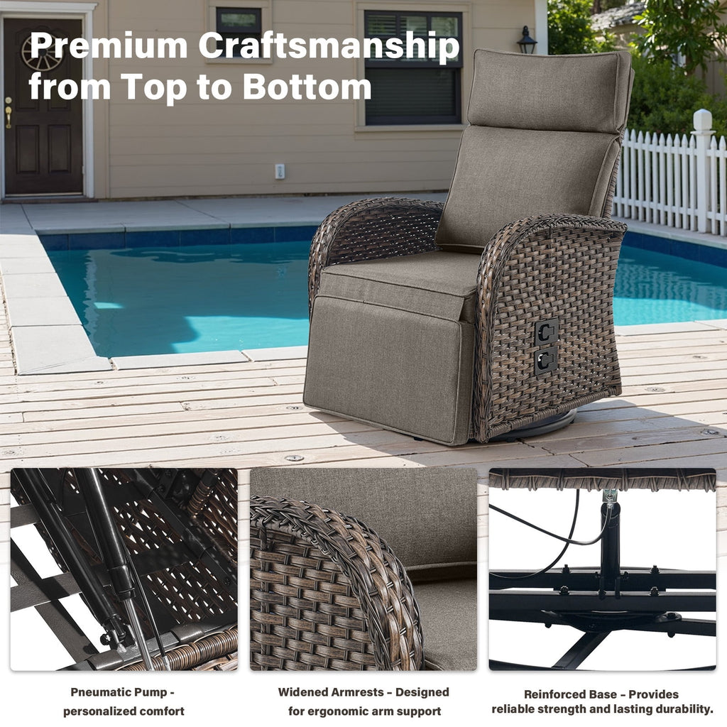 Bellefurn Outdoor Swivel Recliner Chairs Set of 2,Patio Wicker Recliner Chairs Outdoor Lounge Chairs with Thickness Cushions,Adjustable Angle,Reclining Lounge Chair for Outdoor,Pool,Garden