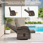 Bellefurn Outdoor Swivel Recliner Chairs Set of 2,Patio Wicker Recliner Chairs Outdoor Lounge Chairs with Thickness Cushions,Adjustable Angle,Reclining Lounge Chair for Outdoor,Pool,Garden
