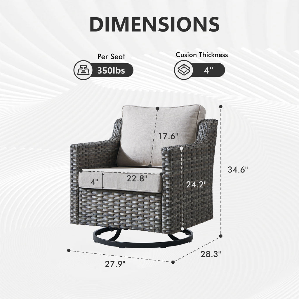 Bellefurn Outdoor Wicker Rocking Chair Patio Swivel Chairs Set of 2,Patio Swivel Rocker Rattan Furniture Sets for Outdoor Porch Deck Garden Backyard