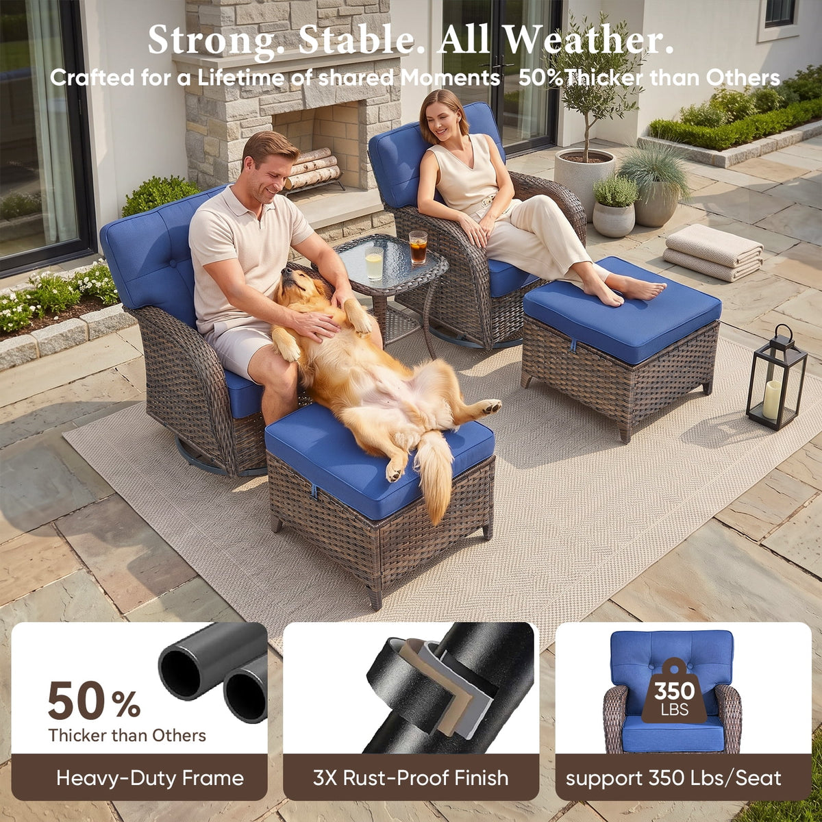 Bellefurn Outdoor Swivel Rocker Patio Chairs with 5" Thick Cushions,High Back Wicker Outdoor Swivel Chairs with Table,Patio Swivel Glider Chairs for Porch,Balcony,Garden,Deck & Backyard