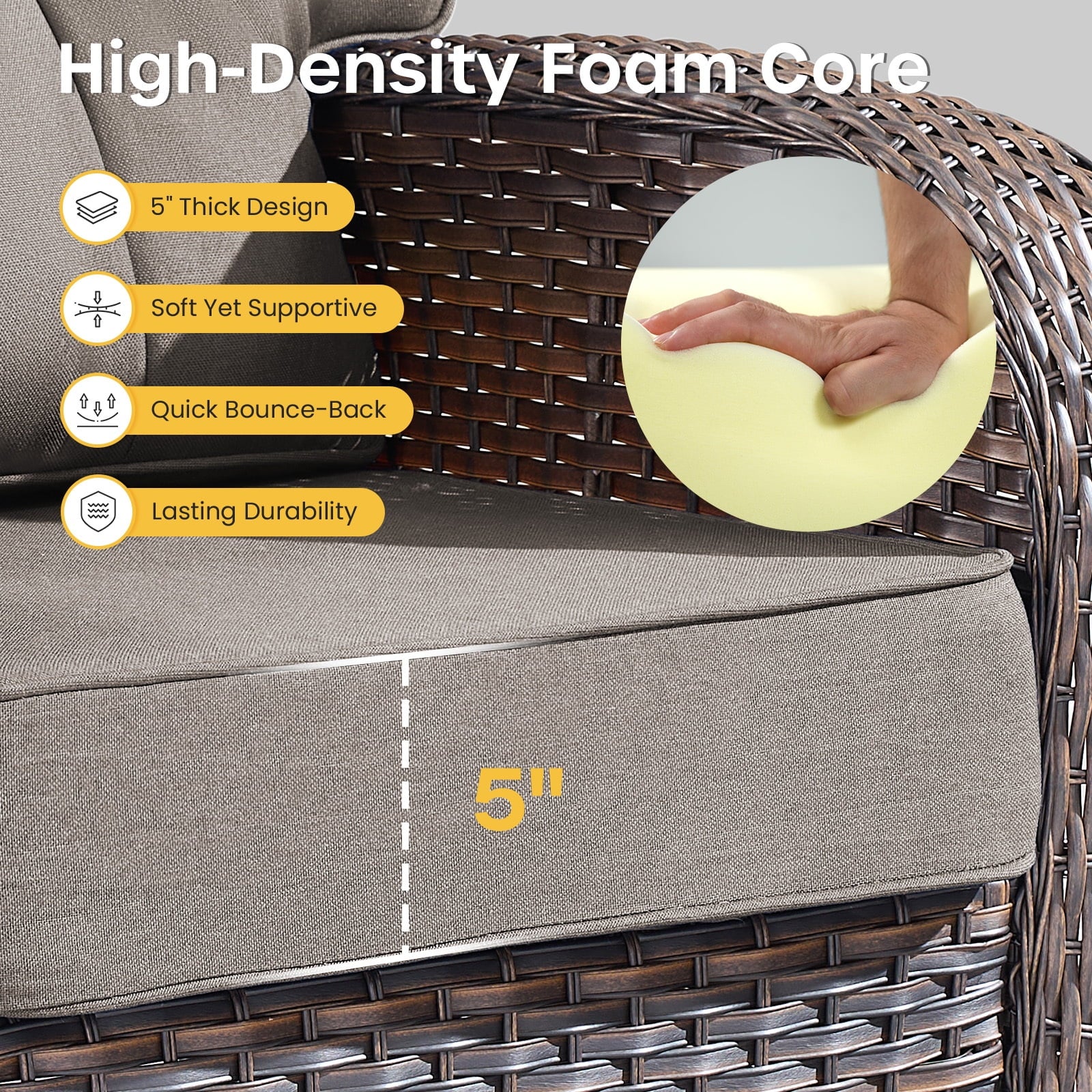 Luxury 6 Piece Outdoor Patio Wicker Furniture Sets with Swivel Rocker Patio Chairs,Sofa and Ottomans,High Back Outdoor Conversation Set for Porch Balcony Deck
