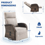 Bellefurn Outdoor Swivel Recliner Chairs,Patio Wicker Recliner Chairs Outdoor Lounge Chairs with Thickness Cushions,Adjustable Angle,Reclining Lounge Chair for Outdoor,Pool,Garden