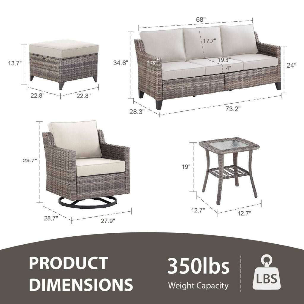 Patio Furniture Sets with Swivel Chairs,All-Weather Outdoor Patio Conversation Sets with High Back Outdoor Swivel Rocker Chairs,Couch,Coffee Tabel and Ottomans for Porch Deck Backyard
