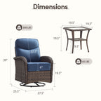 Bellefurn Outdoor Swivel Rocker Patio Chairs with 6" Thick Cushions,Wicker Swivel Chairs Set of 2 with Side Table,All-Weather Conversation Chairs for Porch,Balcony,Backyard,Deck & Fire Pit Area
