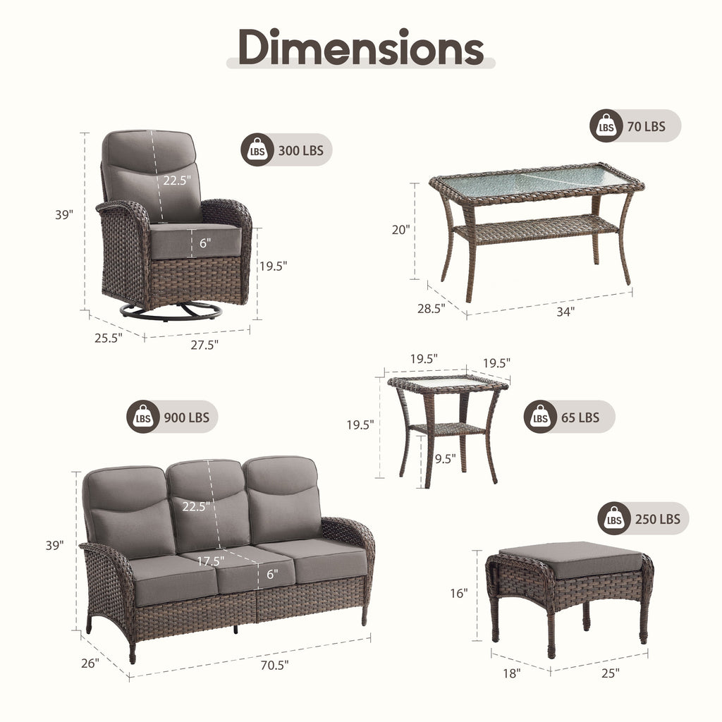 Bellefurn Luxury Patio Furniture Sets with 6-Inch Thick Cushions,High Back Wicker Swivel Rocker Patio Chairs,Outdoor Couch and Ottomans,All-Weather Conversation Set for Porch Deck Yard Pool