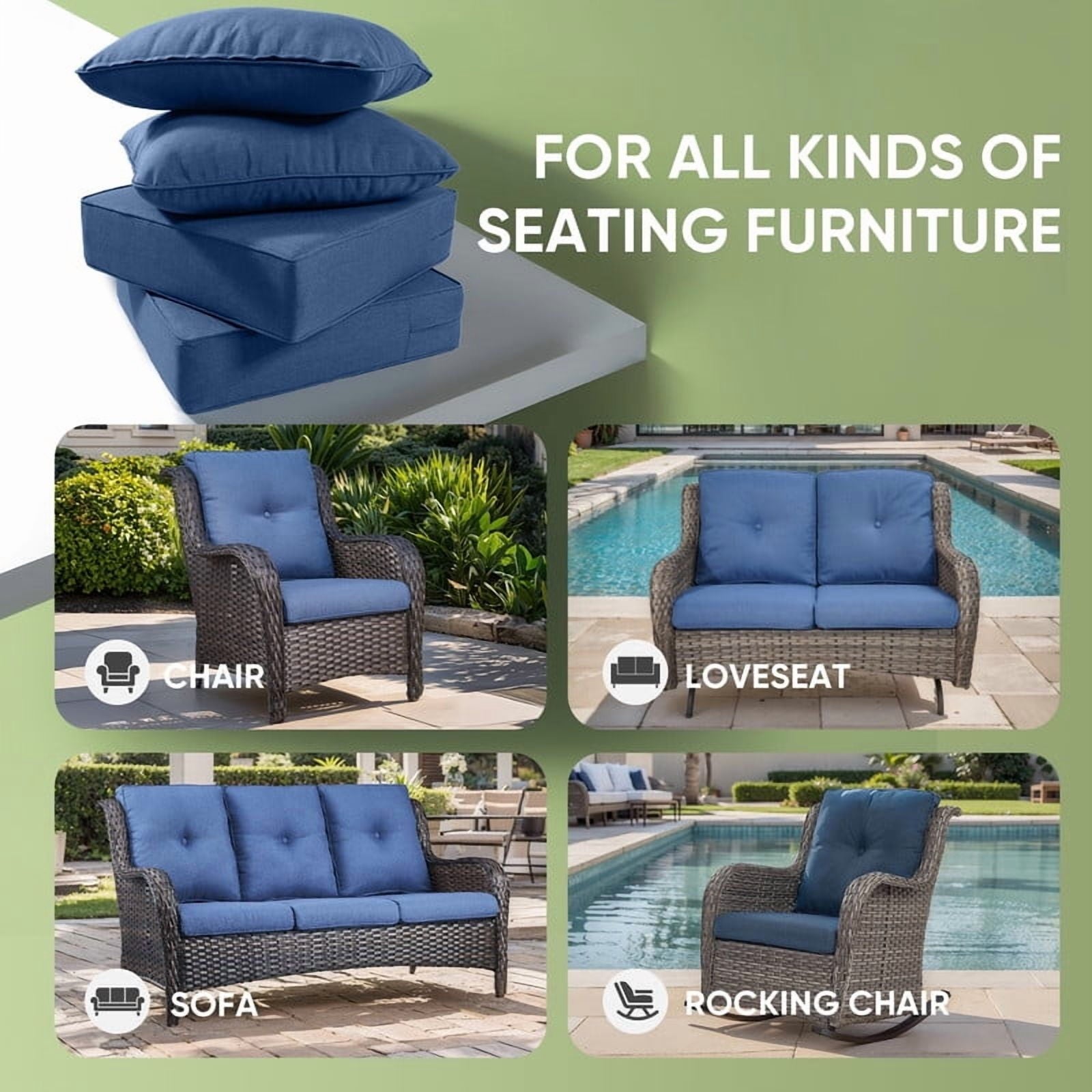 Bellefurn Luxury Outdoor Deep Seat Cushion 22 X 24 X 6 inch for Patio Furniture,Outdoor Sofa Cushions Chairs Cushions,Waterproof & Fade Resistant Patio Furniture Cushions for Wicker Chair,Couch