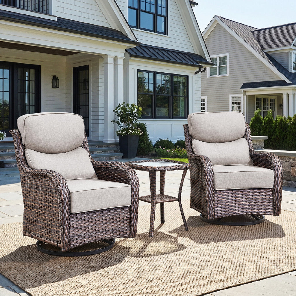 Bellefurn Outdoor Swivel Rocker Patio Chairs with 6" Thick Cushions,Patio Swivel Chairs Set of 2 Wicker Patio Chairs Patio Furniture Set for Porch Balcony Garden Deck Yard