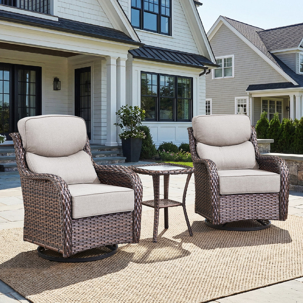 Bellefurn Outdoor Swivel Rocker Patio Chairs with 6" Thick Cushions,Patio Swivel Chairs Set of 2 Wicker Patio Chairs Patio Furniture Set for Porch Balcony Garden Deck Yard