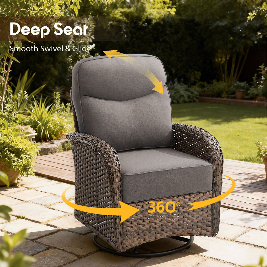 Bellefurn Patio Swivel Rocker Chairs Set of 2 with Ottomans,Outdoor Swivel Chairs with 6" Thick Cushions, All-Weather Conversation Set for Porch, Backyard, Deck & Garden
