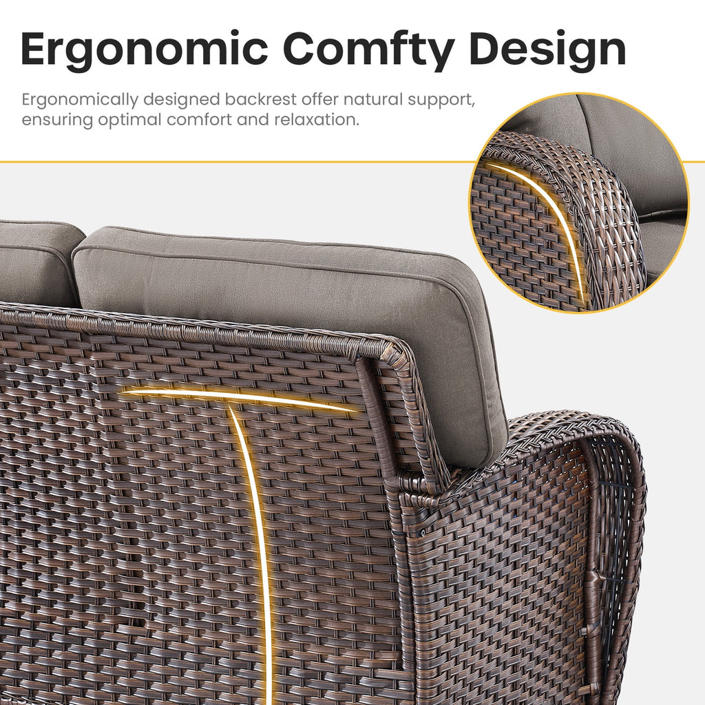 Luxury 6 Piece Outdoor Patio Wicker Furniture Sets with Swivel Rocker Patio Chairs,Sofa and Ottomans,High Back Outdoor Conversation Set for Porch Balcony Deck