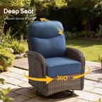 Bellefurn Outdoor Swivel Rocker Patio Chairs with 6" Thick Cushions,Wicker Swivel Chairs Set of 2 with Side Table,All-Weather Conversation Chairs for Porch,Balcony,Backyard,Deck & Fire Pit Area