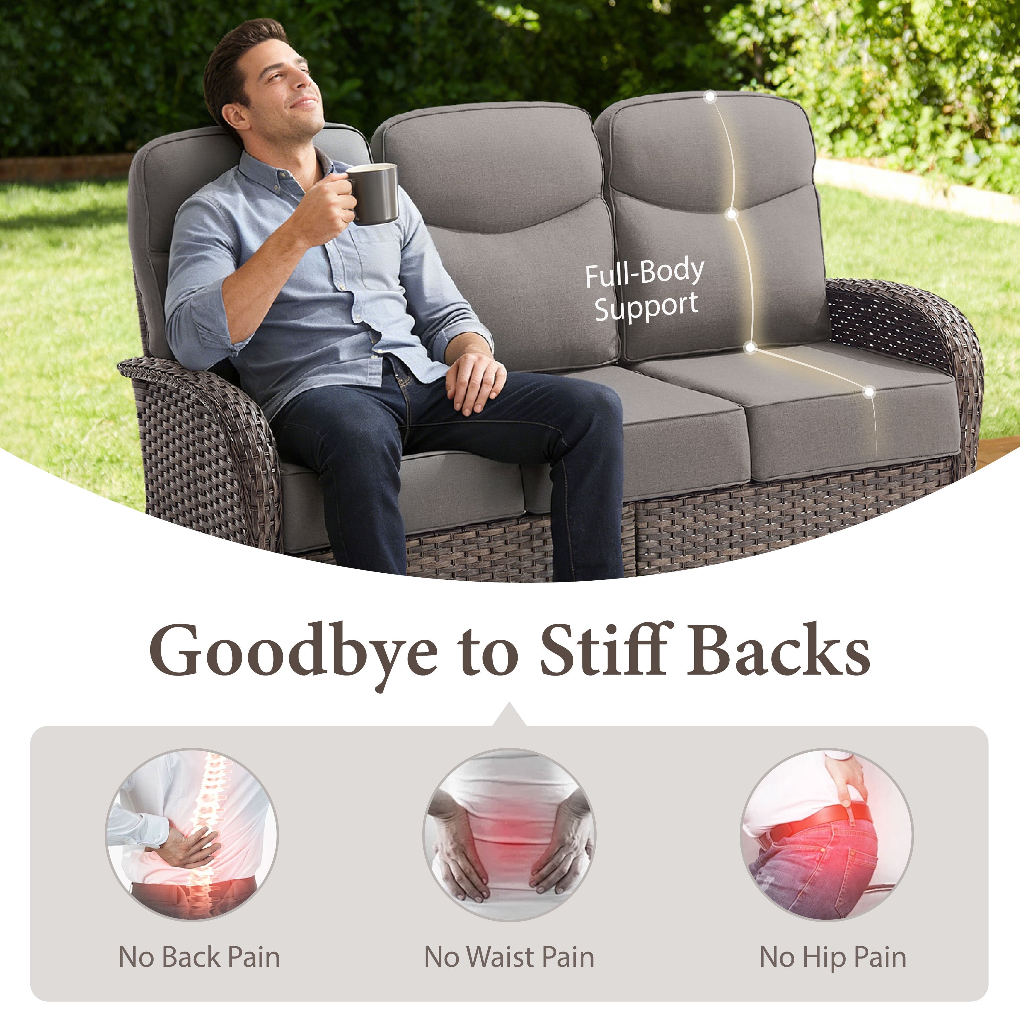 Bellefurn Luxury Patio Furniture Sets with 6-Inch Thick Cushions,High Back Wicker Swivel Rocker Patio Chairs,Outdoor Couch and Ottomans,All-Weather Conversation Set for Porch Deck Yard Pool
