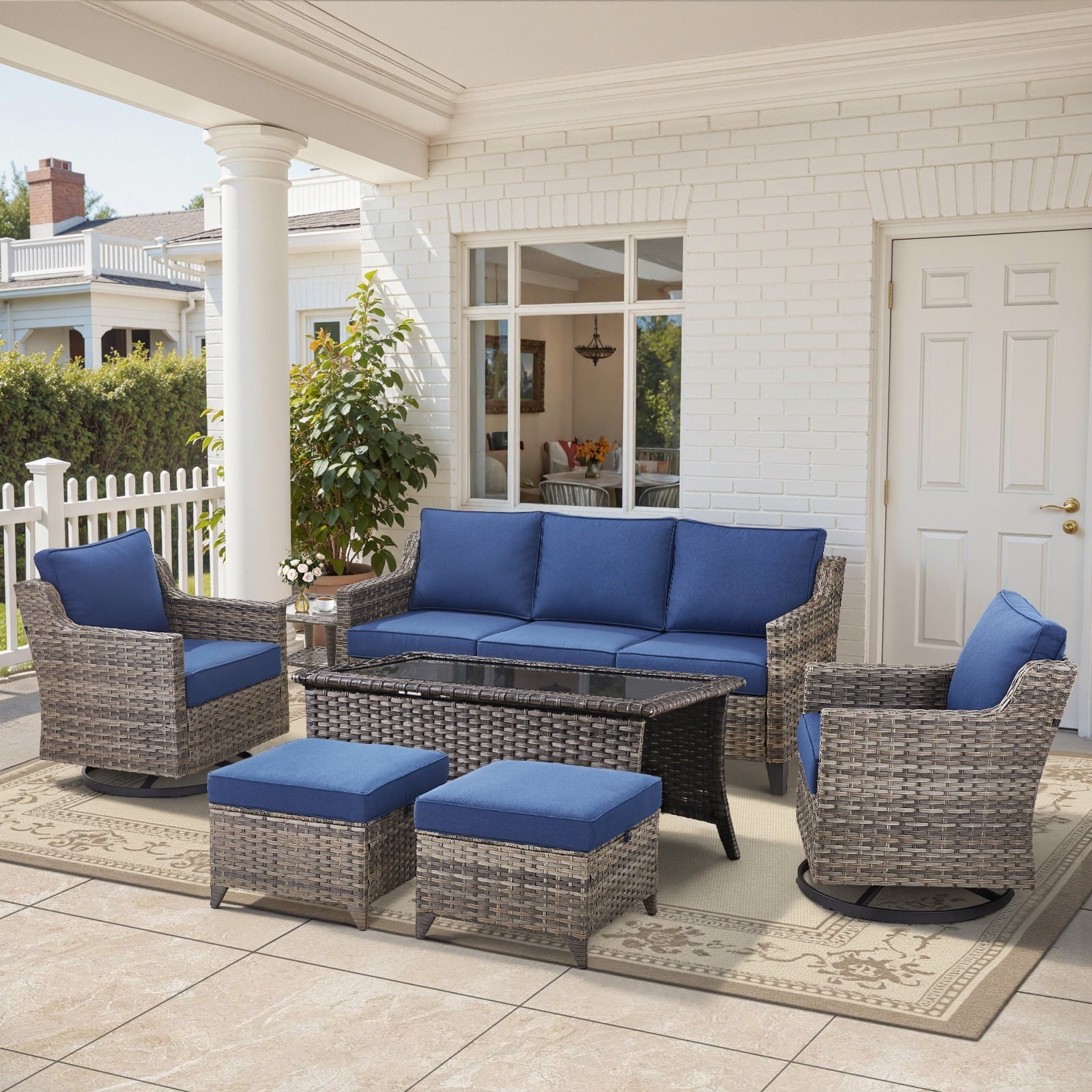 Patio Furniture Sets with Swivel Chairs,All-Weather Outdoor Patio Conversation Sets with High Back Outdoor Swivel Rocker Chairs,Couch,Coffee Tabel and Ottomans for Porch Deck Backyard