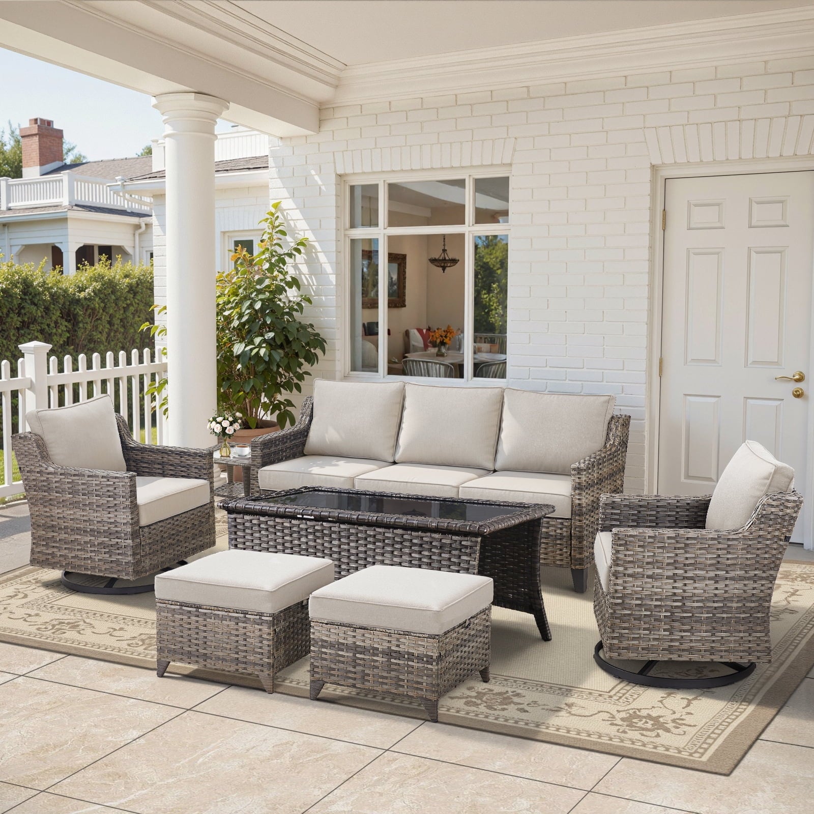Patio Furniture Sets with Swivel Chairs,All-Weather Outdoor Patio Conversation Sets with High Back Outdoor Swivel Rocker Chairs,Couch,Coffee Tabel and Ottomans for Porch Deck Backyard