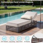 Bellefurn Outdoor Wicker Chaise Lounge with 5" Thick Cushion,High-Back Patio Lounge Chair with 5-Position Adjustable Backrest,All-Weather Rattan Recliner for Poolside,Backyard,Garden & Deck