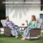 Bellefurn Outdoor Swivel Recliner Chairs with Side Table,Patio Wicker Recliner Chairs Outdoor Lounge Chairs with Thickness Cushions,Adjustable Angle,Reclining Lounge Chair for Outdoor,Pool,Garden