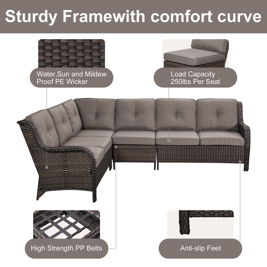 Bellefurn Outdoor Patio Furniture Set,Wicker Sectional Sofa Set with Coffee Table, L-Shaped All Weather Rattan Conversation Set for Backyard,Porch,Deck and Garden