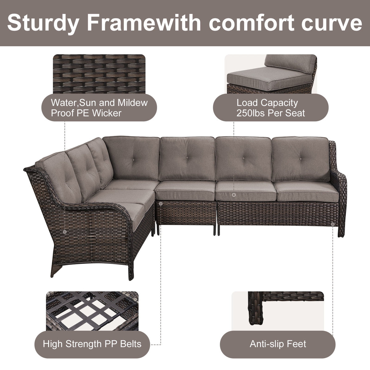Bellefurn Outdoor Patio Furniture Set,Wicker Sectional Sofa Set with Coffee Table, L-Shaped All Weather Rattan Conversation Set for Backyard,Porch,Deck and Garden