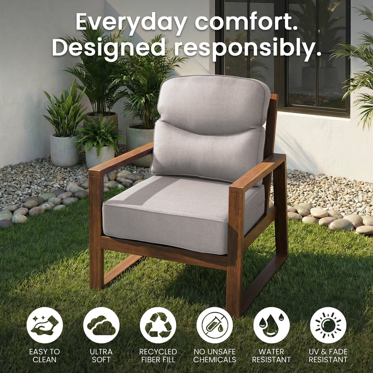 Bellefurn Outdoor Seat Cushions 22 X 24 X 6 inch for Patio Furniture,Outdoor Chair Cushions Outdoor Deep Seat Cushion with Water Resistant & Removable Cover Patio Cushions for Wicker Chair,Sofa,Couch